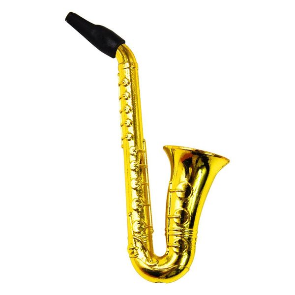 Kullanımı kolay Metal Sax Saksafon Şekilli Tütün Boru Sigara Sigara Borular Altın Renk Temizleyiciler Ağız İpuçları