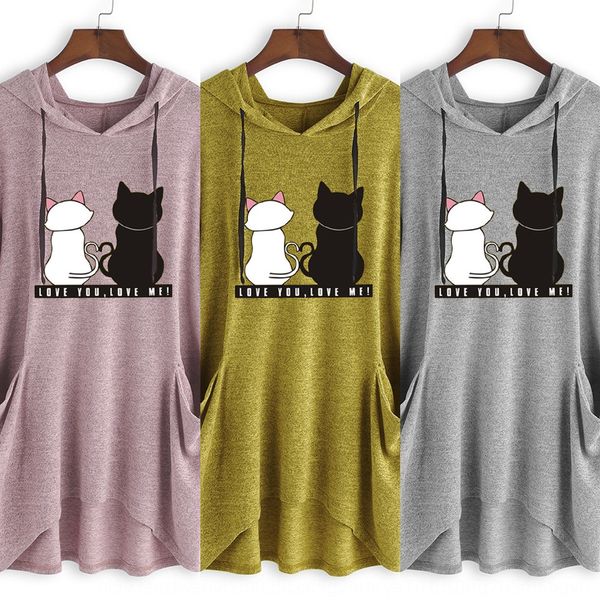 

2020 summer knitted hooded cat ear loose printed 2020 sweater sweatersummer knitted women's hooded cat ear loose printed women's s, Black