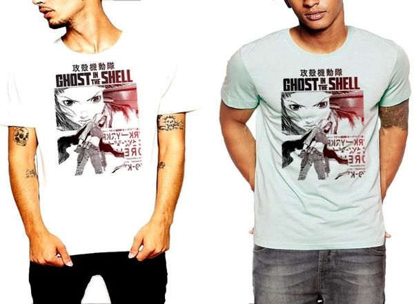

sport 100% cotton print mens summer brand new ghost in the shell t-shirt anime sci-fi collage 90s japanimation tee tee shirt