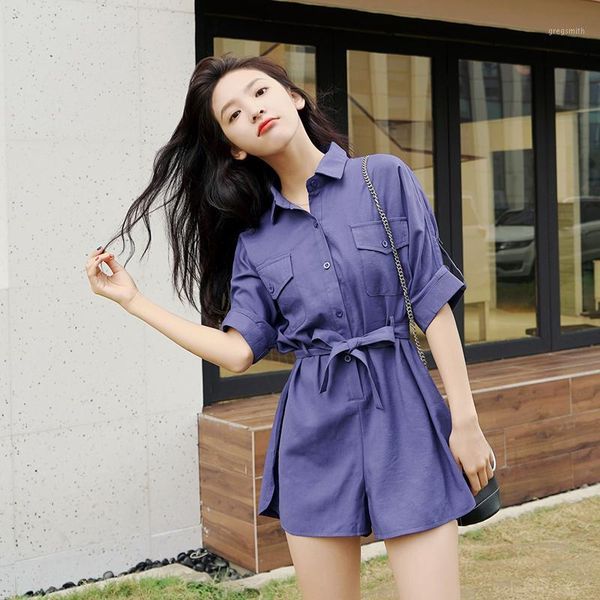 

women summer jumpsuits 2019 new causual suit collar rompers playsuits solid wide leg shorts jumpsuit overalls1, Black;white