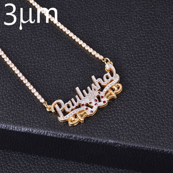 

3umeter tennis chain letter necklaces name gothic double plated name necklace hip hop custom carving batch of flowers for gifts, Silver