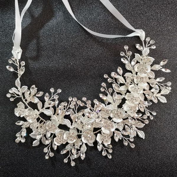 

slbridal handmade silver color crystal rhinestone flower leaf wedding hair accessories hair vine bridal headband women jewelry, Golden;silver