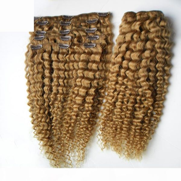 

deep curly clip in hair extensions 7pcs yuntian #27 strawberry blonde brazilian virgin hair 100g clip in human hair extensions, Black;brown