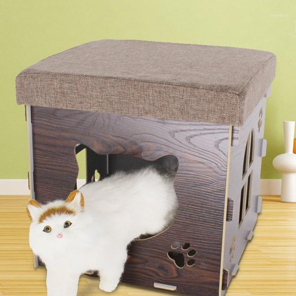 

wooden foldable cat kitten house with lid warm soft winter cotton pet dog cat bed or small medium dogs1