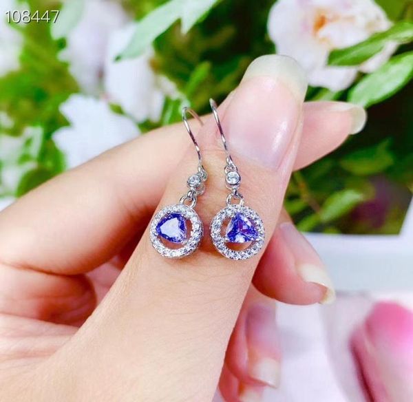 

stud 100% natural and real tanzanite earring 925 sterling silver fine jewelry party, Golden;silver