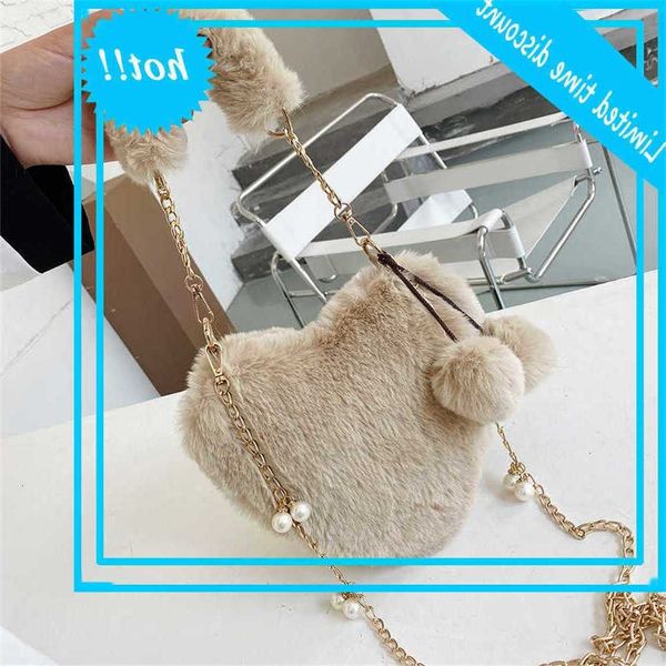 

pluche tas 2021 winter handbags crossbody bags for women luxury design pearl chain shoulder draagbag fashion handbag