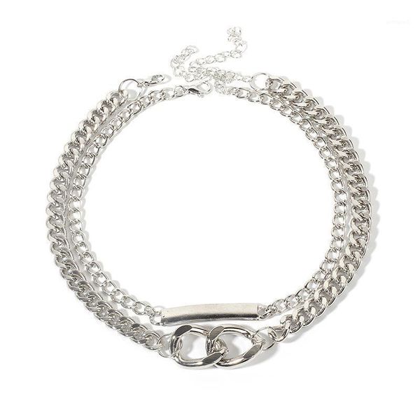 

chokers double layer round circle choker punk metal chain necklace for women simple neck chocker clavicle jewelry gift1, Golden;silver