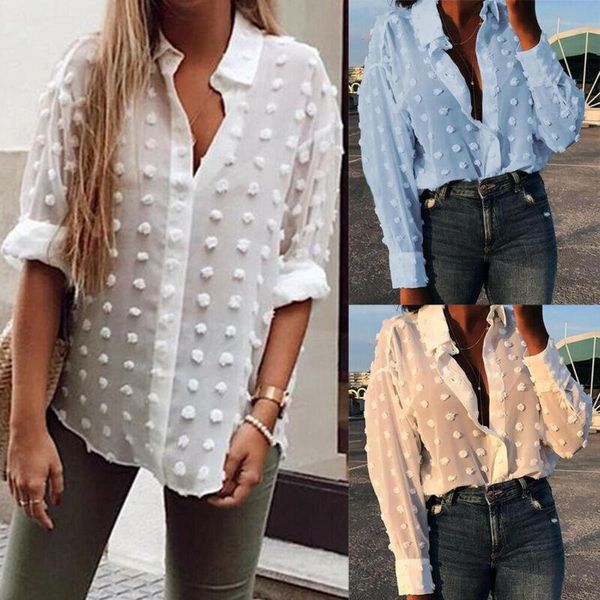 

new 2020 womens white/blue oversized long sleeve v neck shirt blouse s//l/xl