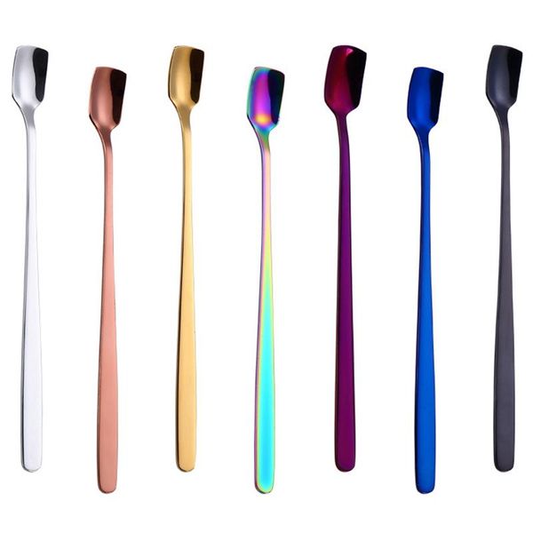 

stainless steel kitchen supplies square head coffee spoon ice spoons cocktail stirring scoops for dessert long handle fashion