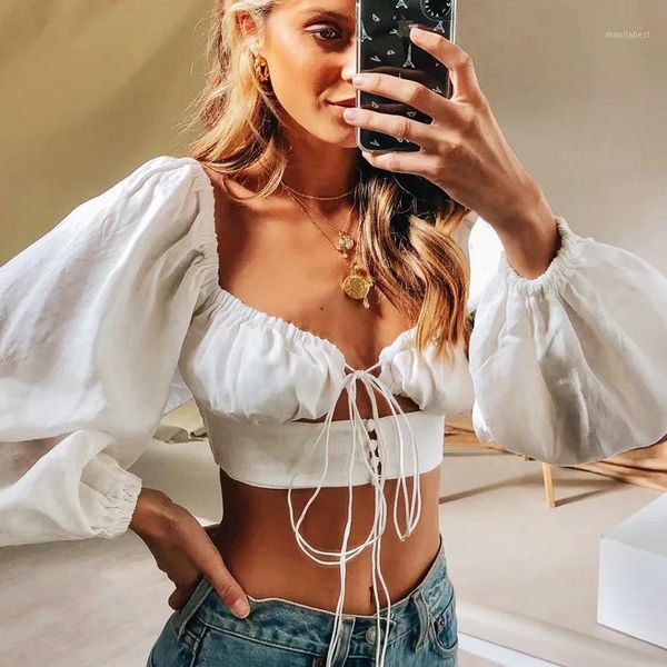 

summer elegant shirt fashion long-sleeved v-neck shirt slim hollow and belly straps womens and blouses 20191, White
