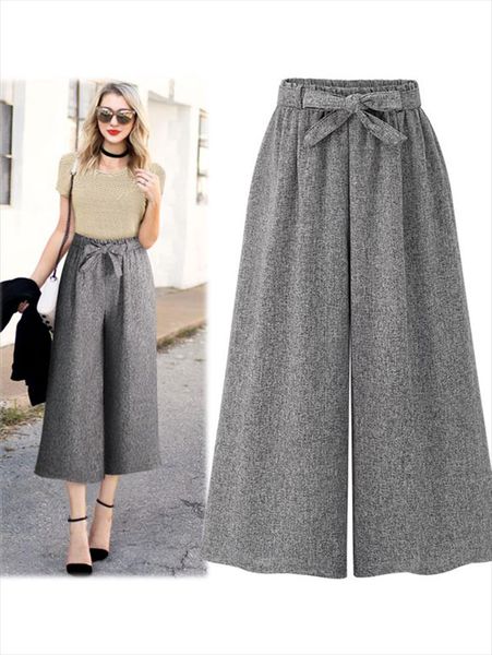 

autumn womens 2020 new fat mm200 catties all match nine point wide leg pants thin section solid color pants women, Black;white