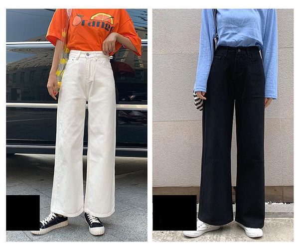 

women's jeans 2021 wide leg women maxi loose street mujer plus size black white high waist femme boyfriends mom denim pants, Blue