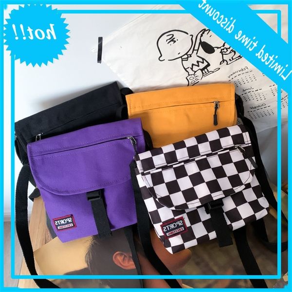 

2020 new style messenger canvas lady postman middle school student pure color sports fashion straddle bag