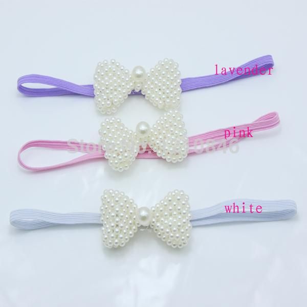 

hair accessories christmas girl pearl flower headband wedding bridal handmade bow 150 pcs/lot, Slivery;white