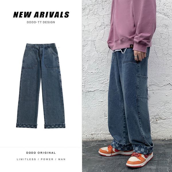 

2021 new men's casual oversize vintage woman korean streetwear denim pants man hip hop straight jeans clothing ld19, Blue