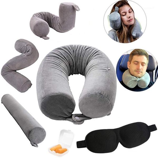 

twist adjustable u-shaped memory foam pillow bent y travel neck pillow cylindrical cotton eyemask&earplug1
