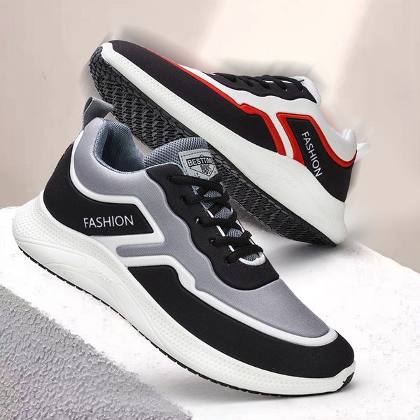 

men lightweight breathable sneakers mesh casual shoes color matching running shoes wear-resistant zapatillas hombre, Black