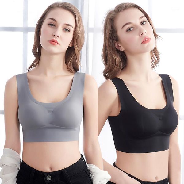 

s-3xl fashion no trace vest type seamless sports bra plus size women wireless bra bralette push up lingerie d cup1, Red;black