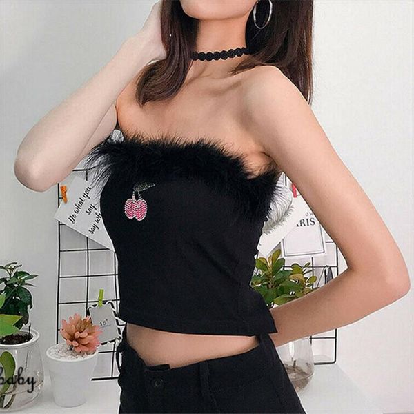 

tank new fashion women off shoulder elastic tube bra strapless cherry black, White