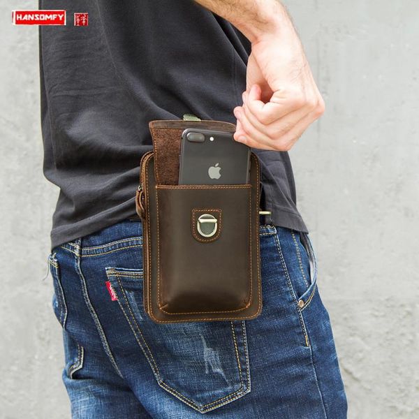 

waist bags genuine leather men's one-shoulder diagonal bag retro phone