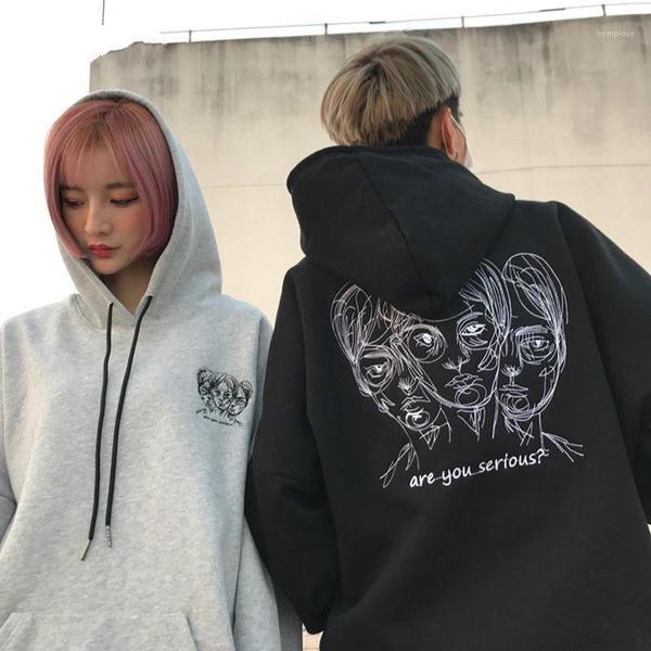

lychee girls head embroidery hooded fleece sweatshirt long sleeve pocket hoodies autumn winter casual loose streetwear pullovers1, Black