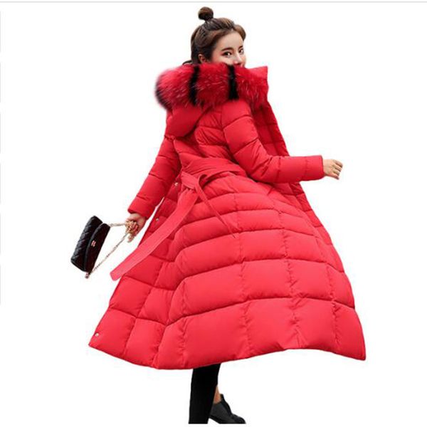 

new casual long slim winter jacket fur collar cotton coat thick women's down padded jackets hooded parka women ac882, Black
