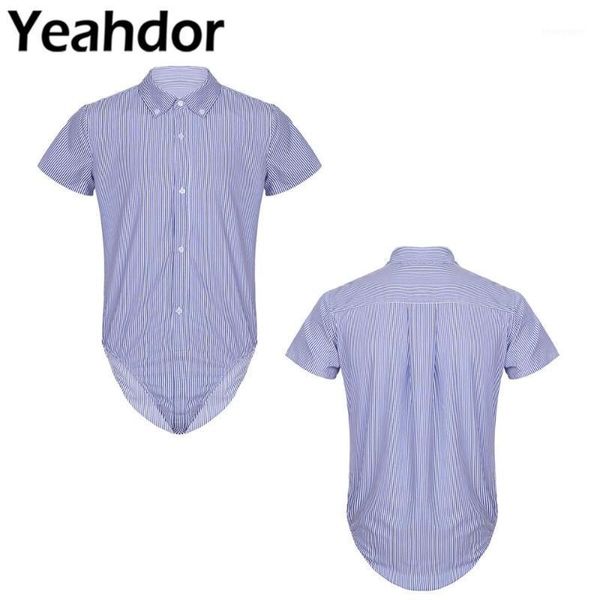

men's casual shirts for mens male bodysuit romper short sleeve turn-down collar button down jumpsuit overall pajamas one-piece 1, White;black