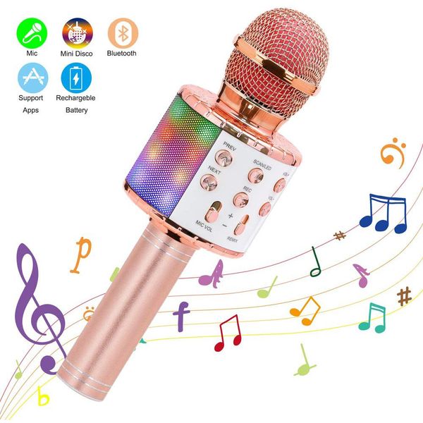 

wireless bluetooth microphone with led lights home ktv singing recorder