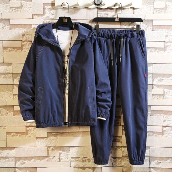 

men's spring workwear casual sports suit fashion hip hop streetwear set long sleeve jacket + pants casual men's suit1, Gray