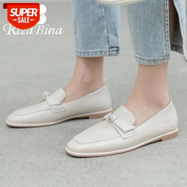 

rizabina new flat shoes women genuine leather flat heel shoes women casual fashion spring footwear size 34-40 #ic06
