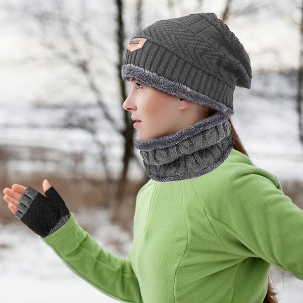 

knitted hat warm neck warm scarf gloves cold protection wind protection heat men female bonnet beanie caps outdoor sets #l20, Blue;gray