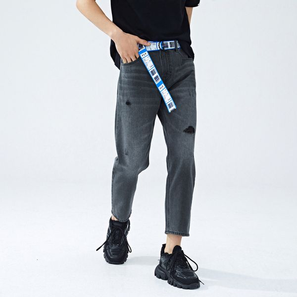 

semir 2020 summer new jeans men hole personality belt small cone nine points fashion trend pants