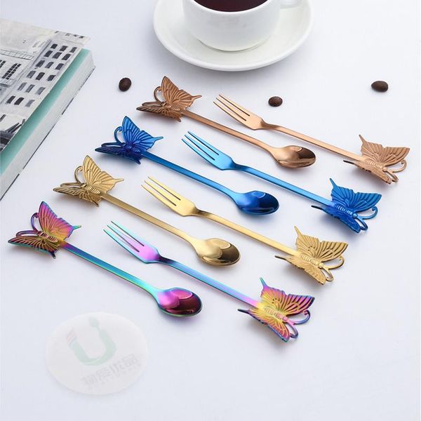 

4pcs new butterfly tea spoon and fork creative bar tableware stainless steel dessert coffee spoon christmas gift h bbyfbc