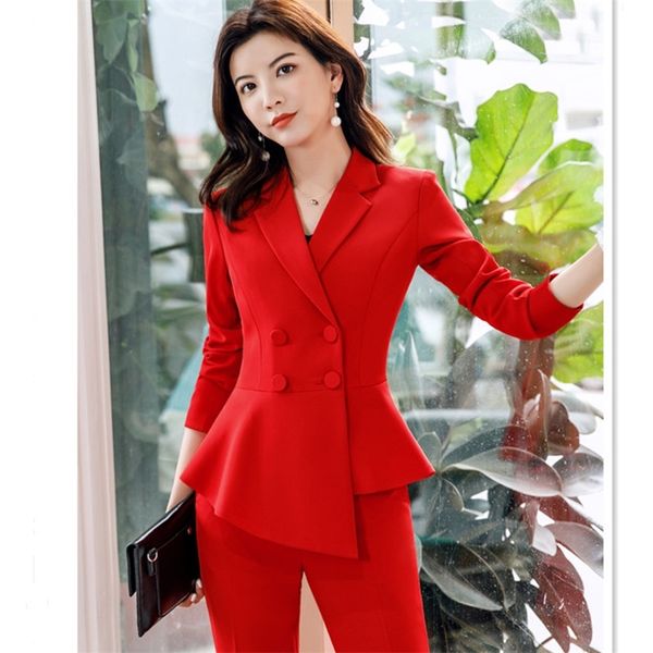 

pant suit woman office clothes 4xl plus size 2 piece set blazer jacket trousers femme pantalon tailleur lady work costume ow0519 201030, White