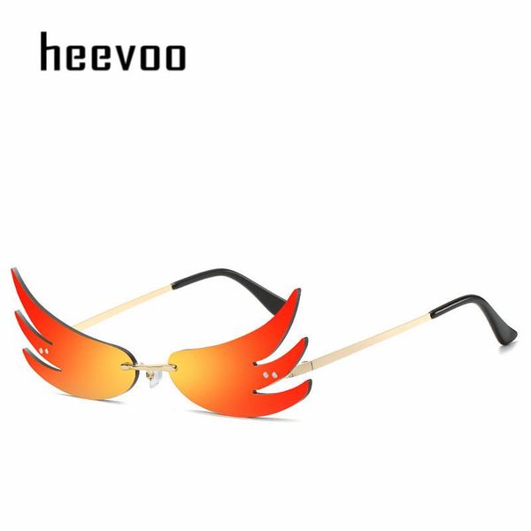 

unique winge rimless sunglasses women street party ladies fashion flame glasses mirror sun glasses gafas de sol mujer, White;black