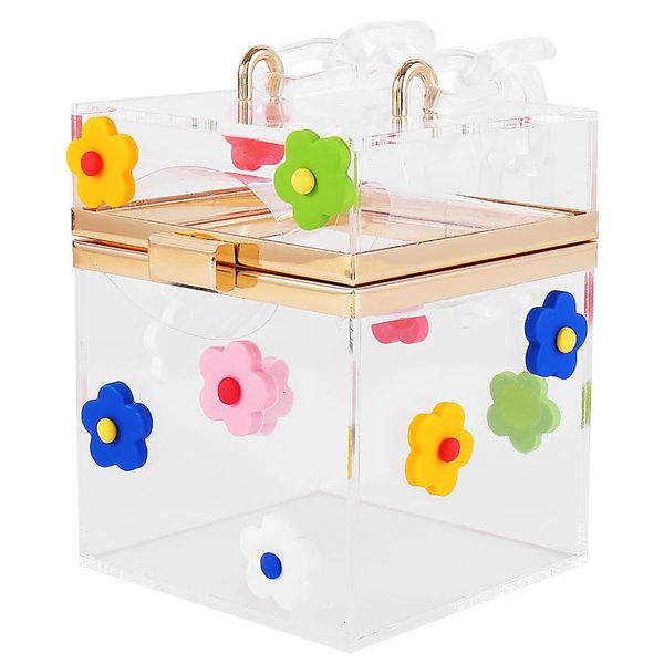 

women flower ransparent square clear fashion party travel nice acrylic box clutches lady purse wallet bolsa feminina handbags