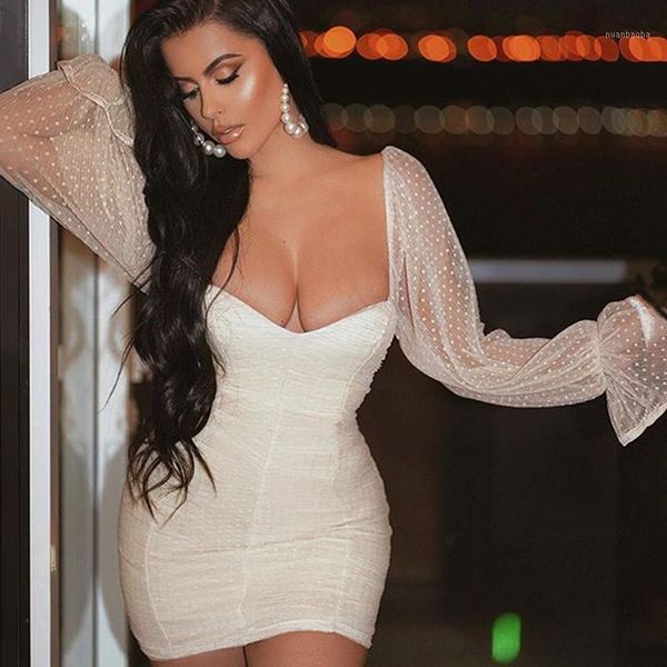 

autumn women's long-sleeved v-neck mesh stitching bodycon bandage dress 2020 new celebrity evening party dress vestidos1, Black;gray