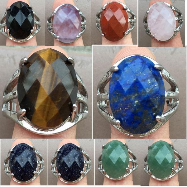 

cluster rings aventurine crystal tiger eye carnelian blue sand faceted oval women men art round ring 7~12" adjust size wb827, Golden;silver