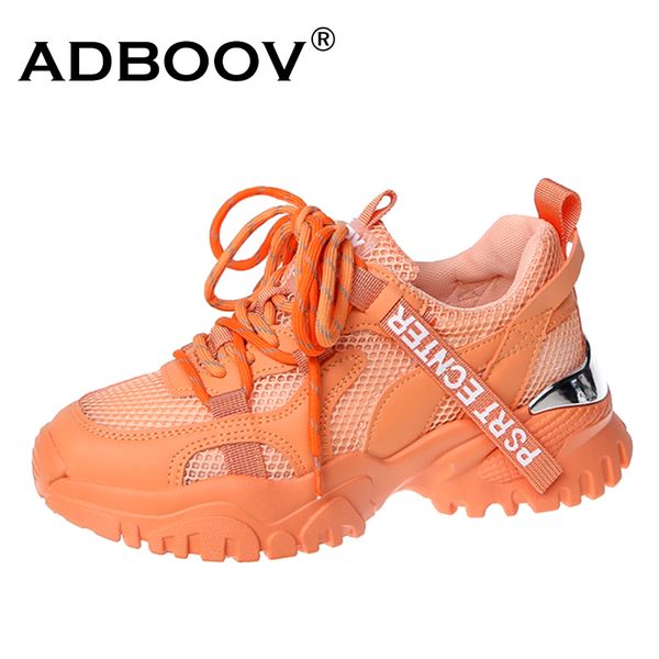 

adboov new platform summer casual shoes woman leather mesh fashion chunky sneakers female ladies trainers footwear 201110, Black