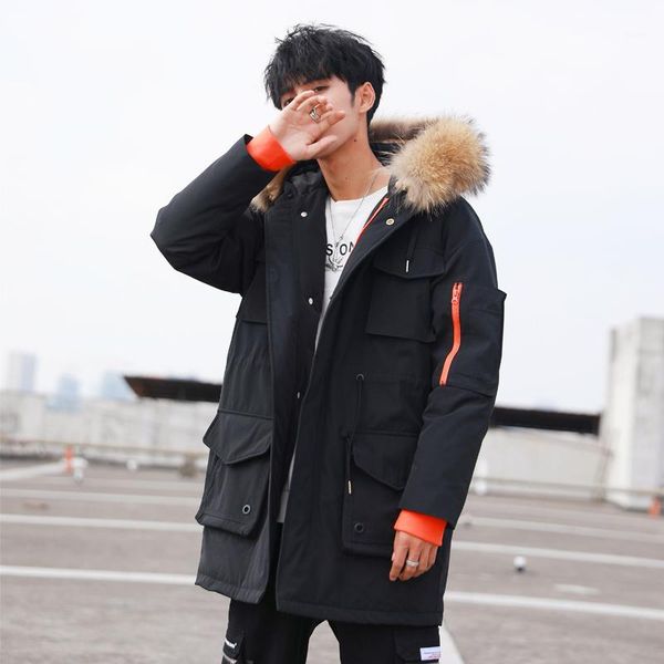 

tcyeek winter jacket men thick warm 90% duck down coat man clothes 2019 korean streetwear fashion raccoon fur hooded parka 020601, Black