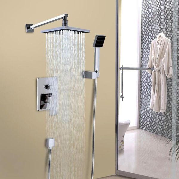 

new wall mounted rainfall shower head arm control valve handspray faucet set bathroom high pressure shower set sale1