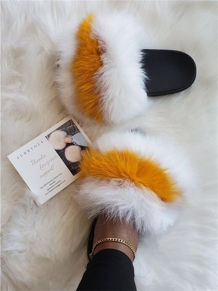 

girl's fashion amazing fur slides casual women warm plush fur slippers ladies lovely luxury furry flip flops home flat shoes, Black