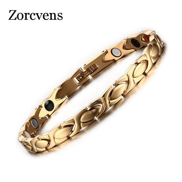 

zorcvens women's health care bracelet bangle magnetic hand chain stainless steel gold-color bracelet 0930, Black