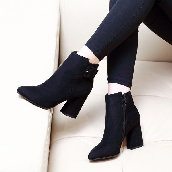 

shoes women's boots autumn boots-women booties woman 2020 high heels winter footwear zipper ankle rubber stiletto pointy ladies, Black