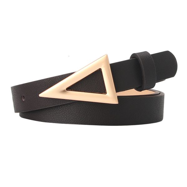 

trendy gold triangle buckle women 's belt fashion all -match dress east gate decoration faux leather 1.9cm wide and 107cm long, Black;brown
