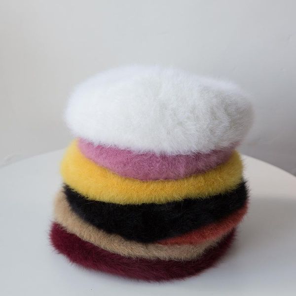 

11 color winter hat solid women beret pure fur double warm ladies hats bonnet cute berets caps for women adjustable, Blue;gray
