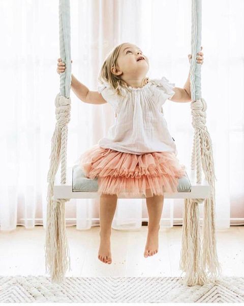 

camp furniture ins children's swing hanging chair room decoration solid wood board sponge pad cotton rope1