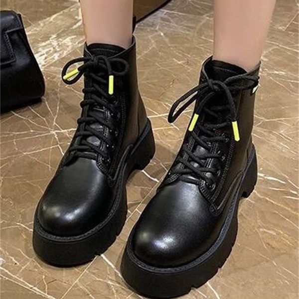 

new autumn 2021 female combat leather boots fashion gothic shoes soft rubber soles black women's boot otaj
