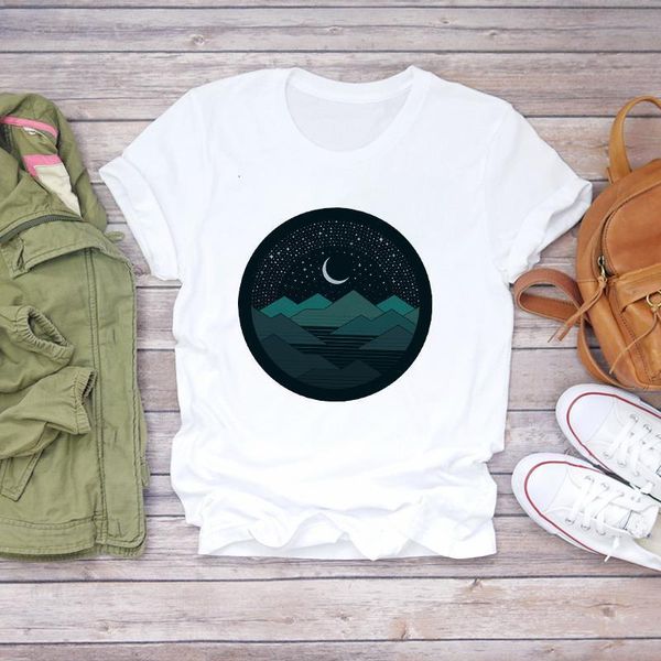 

women moon star cute aesthetic cartoon print clothing summer shirt t-shirts t graphic female ladies womens tee t-shirt, White