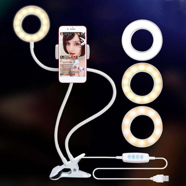 

12w long arm селе универсальный держатель 24 светодиода ring flash-fill light мнлзла usb клип сотового телефона камеры торшер живого поток 5